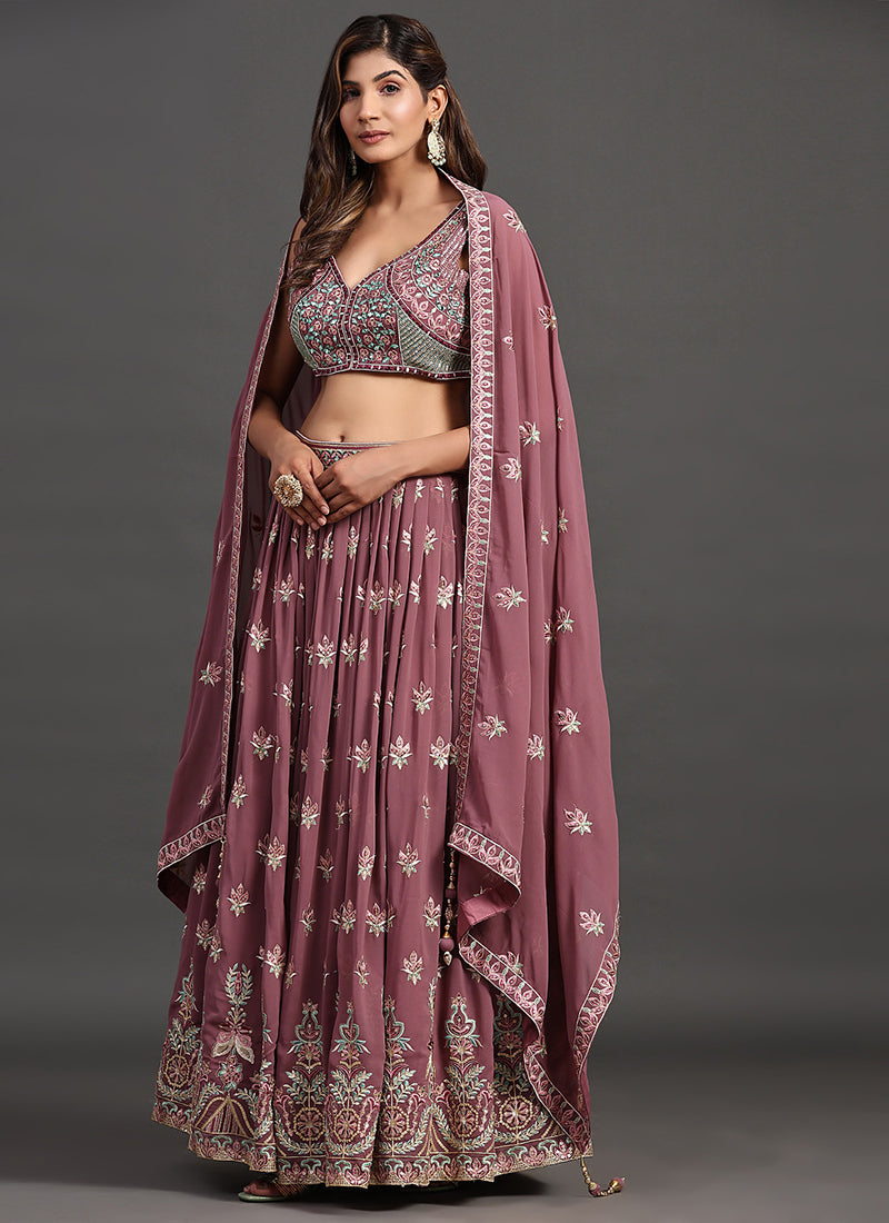 Mauve Multi Embroidery Traditional Lehenga Choli