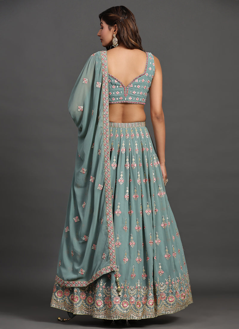 Teal Blue Multi Embroidery Traditional Lehenga Choli