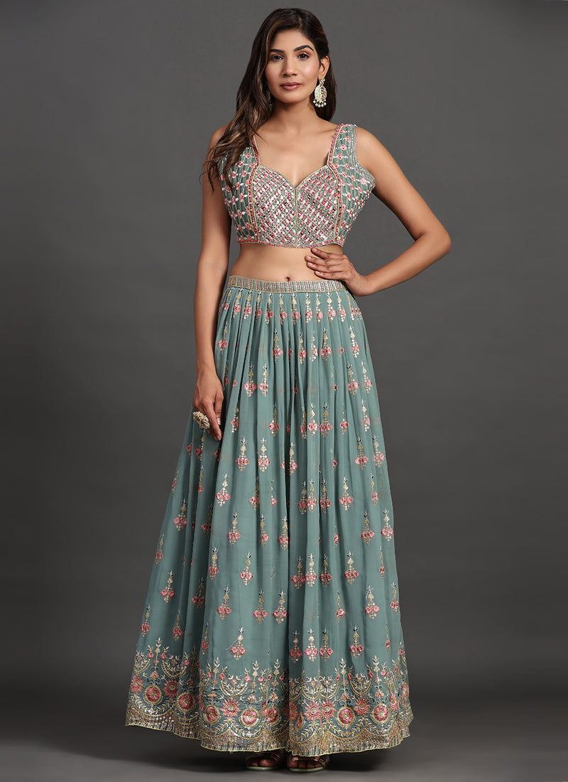 Teal Blue Multi Embroidery Traditional Lehenga Choli