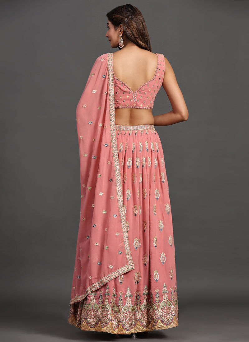 Peach Multi Embroidery Traditional Lehenga Choli