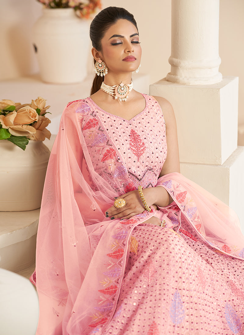 Pink Sequence Embroidery Festive Lehenga Choli