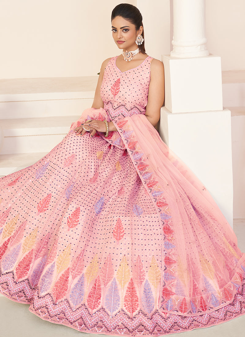 Pink Sequence Embroidery Festive Lehenga Choli