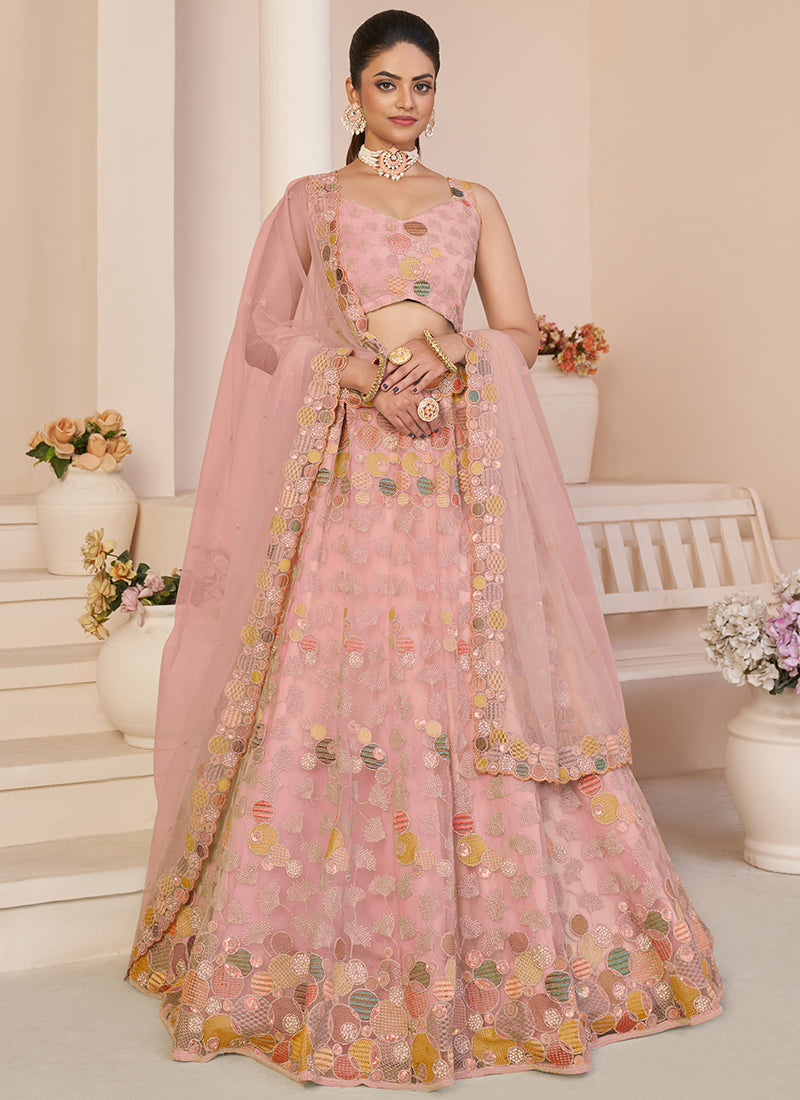 Soft Pink Multi Sequence Embroidery Festive Lehenga Choli