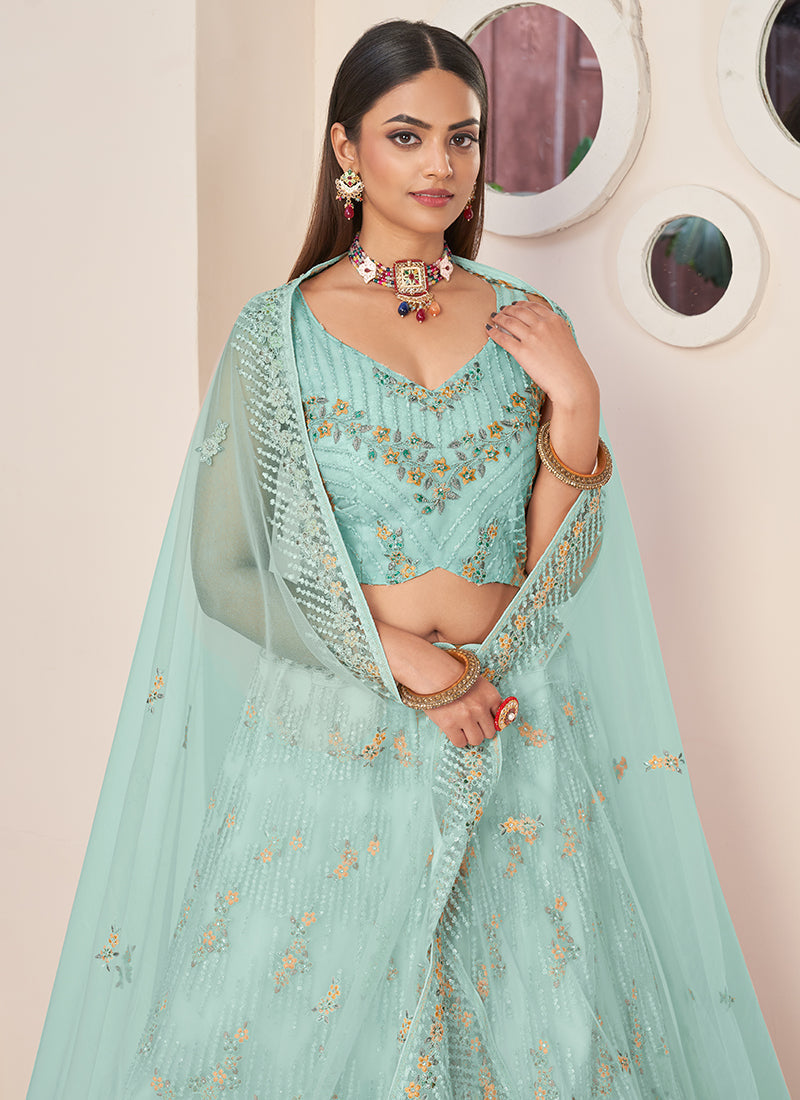 Blue Multi Embroidery Festive Lehenga Choli