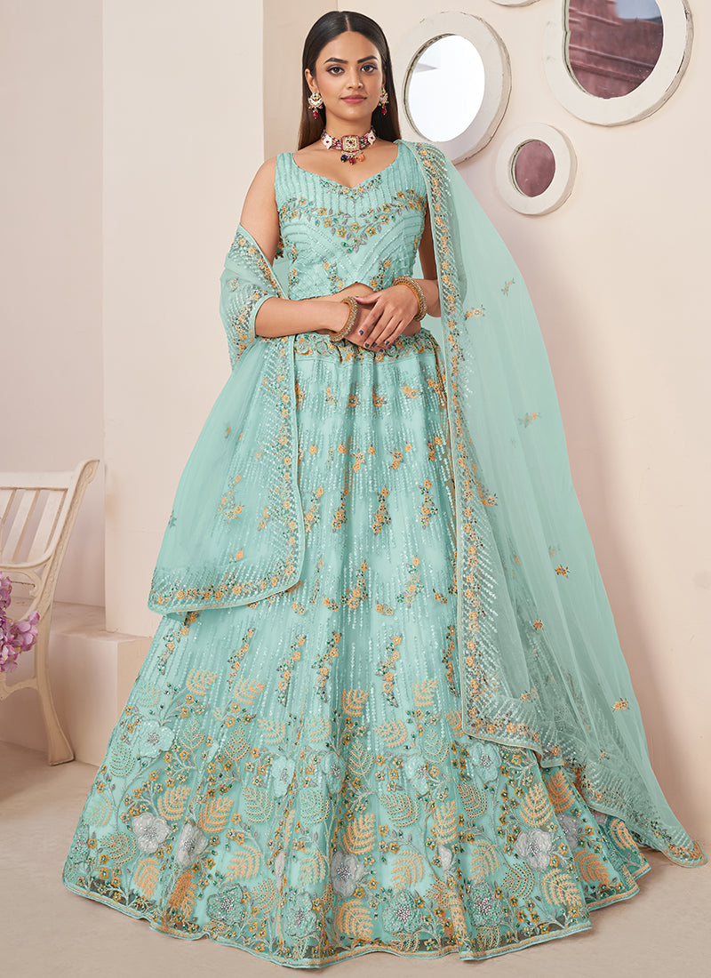 Blue Multi Embroidery Festive Lehenga Choli