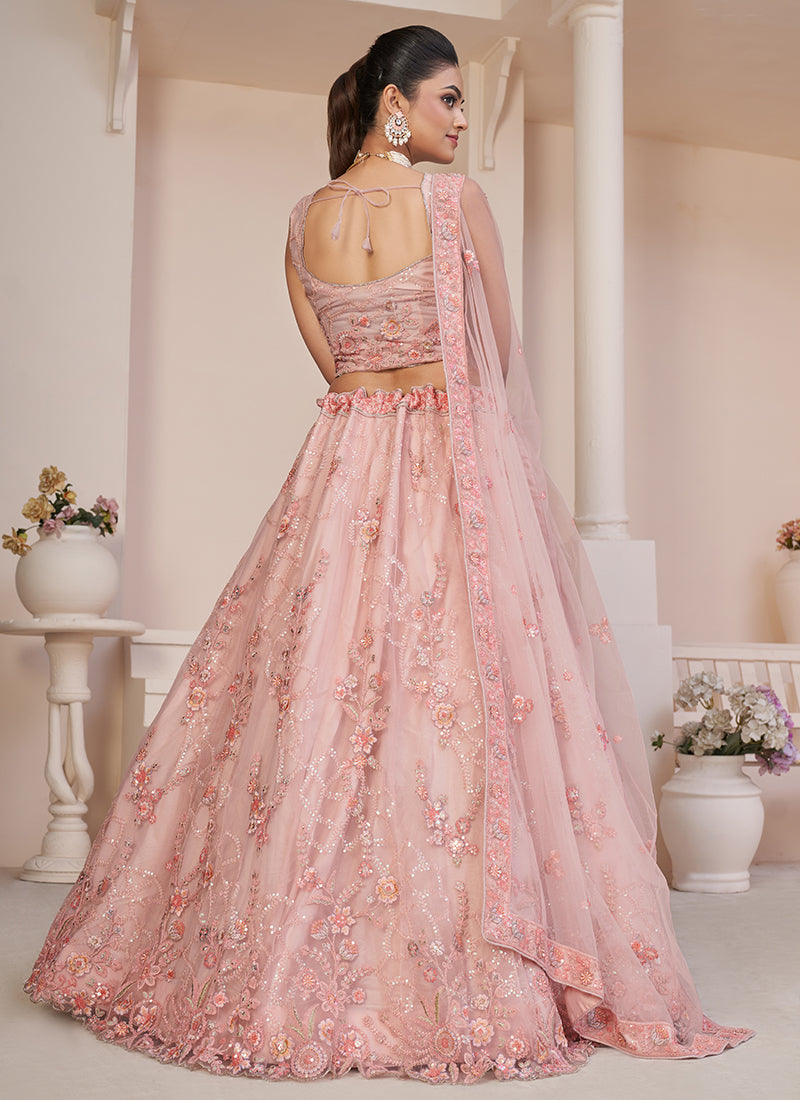 Light Pink Sequence Embroidery Lehenga Choli