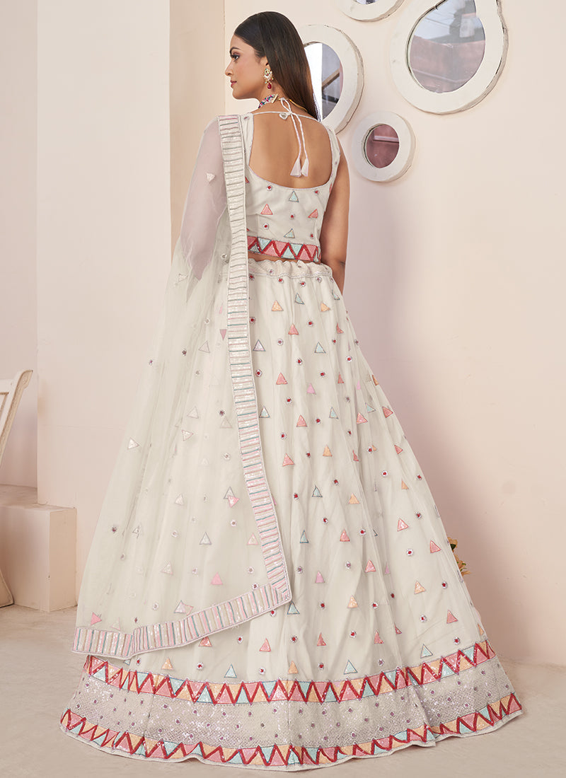 Dove White Sequence Embroidery Festive Lehenga Choli