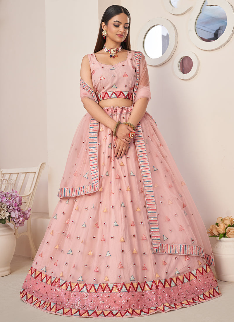 Soft Peach Sequence Embroidery Festive Lehenga Choli