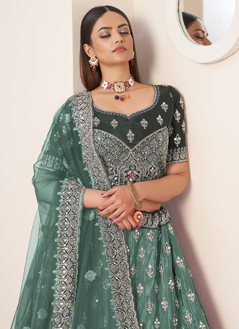 Green Ombré Embroidery Wedding Lehenga Choli