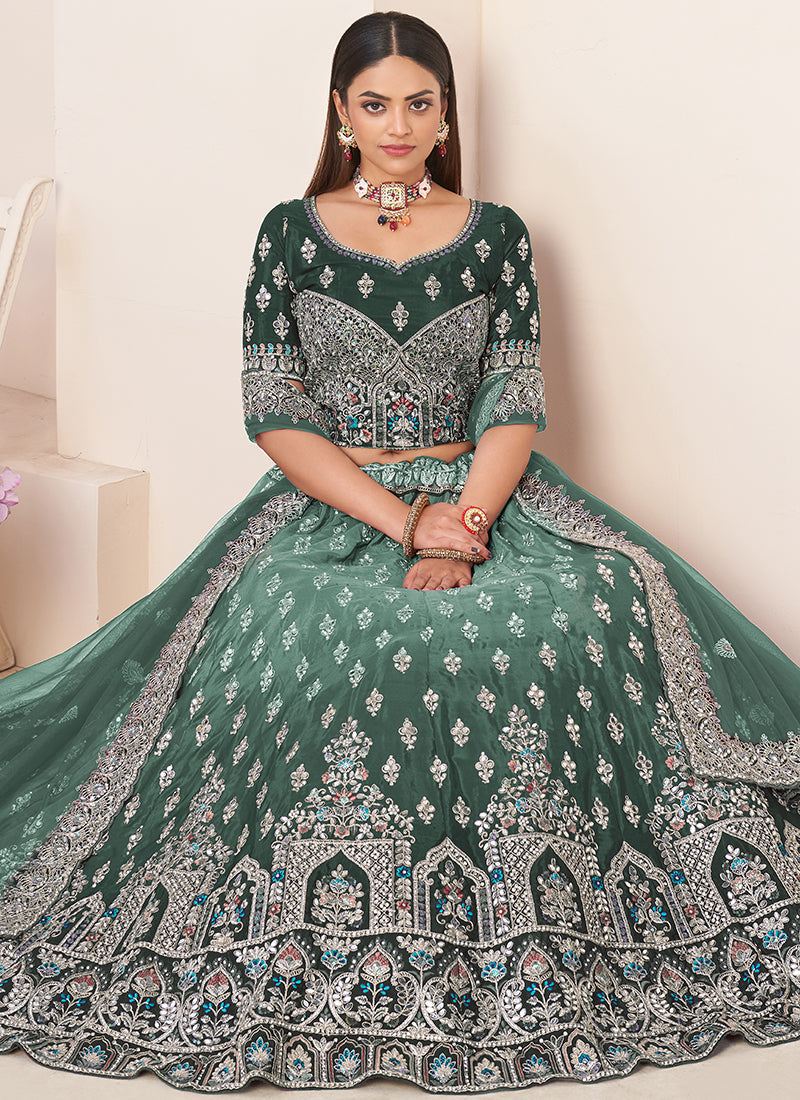 Green Ombré Embroidery Wedding Lehenga Choli