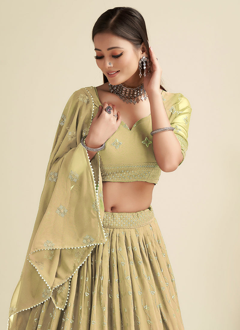 Pale Green Sequence Embroidery Traditional Lehenga Choli