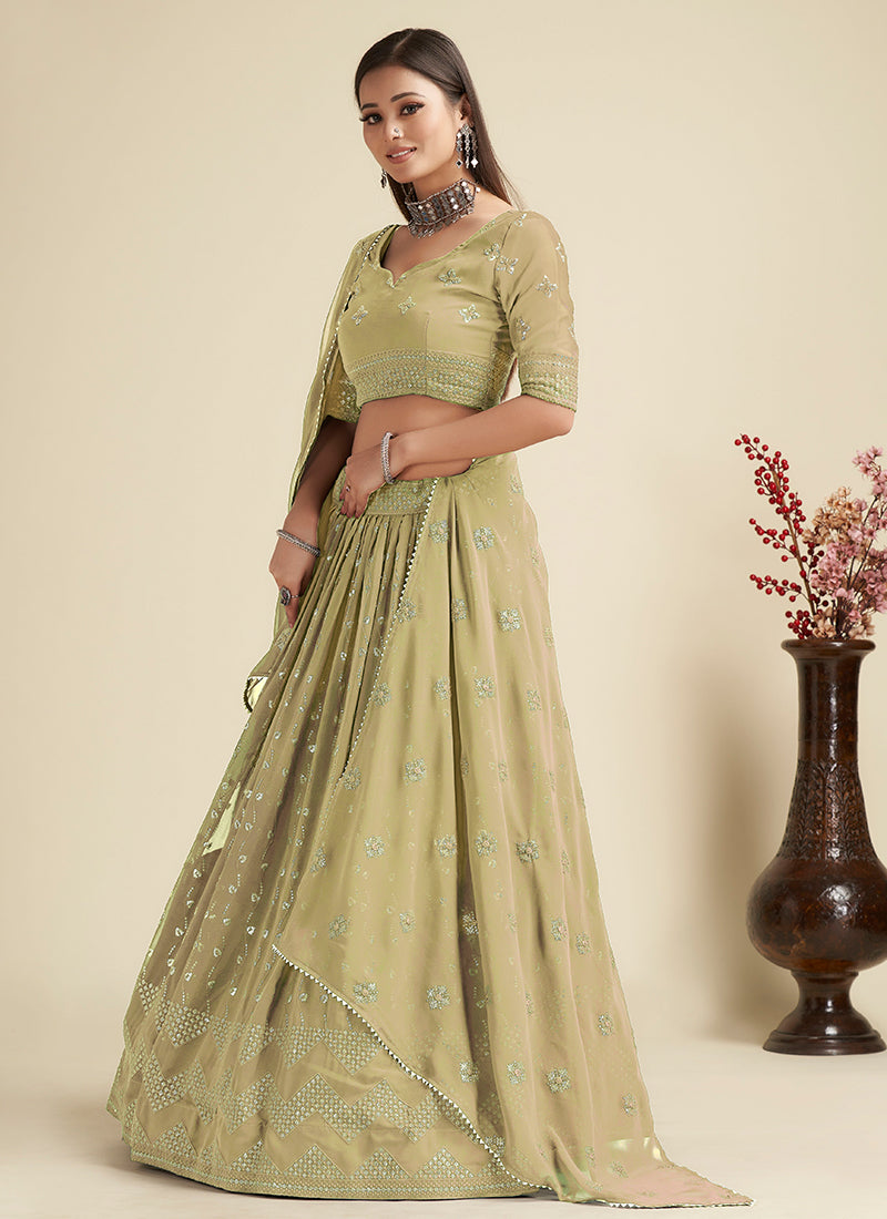 Pale Green Sequence Embroidery Traditional Lehenga Choli