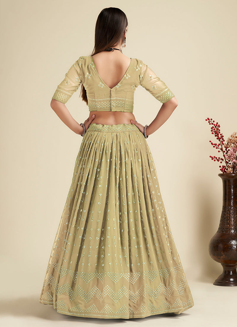 Pale Green Sequence Embroidery Traditional Lehenga Choli