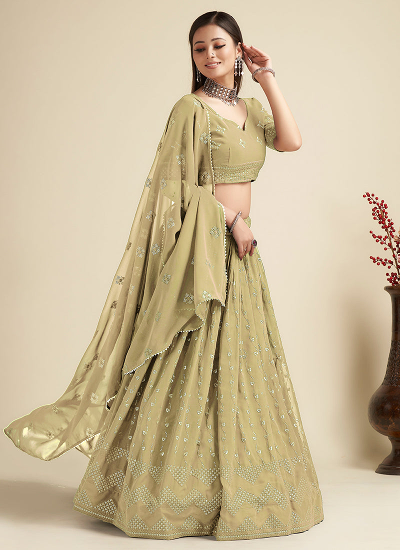 Pale Green Sequence Embroidery Traditional Lehenga Choli