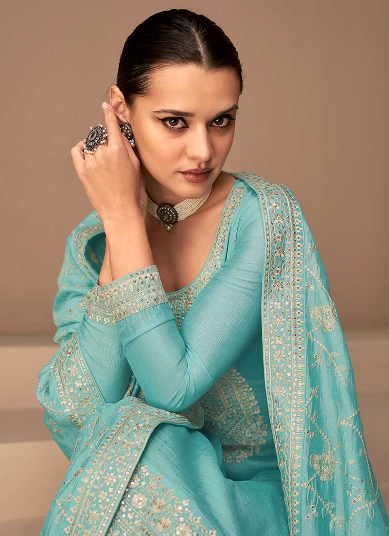 Sky Blue Sequence Embroidery Salwar Kameez