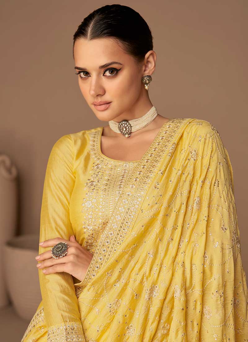 Yellow Sequence Embroidery Salwar Kameez