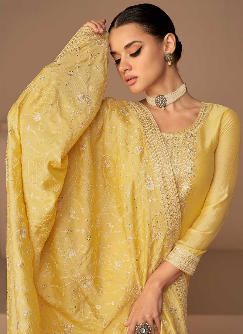 Yellow Sequence Embroidery Salwar Kameez