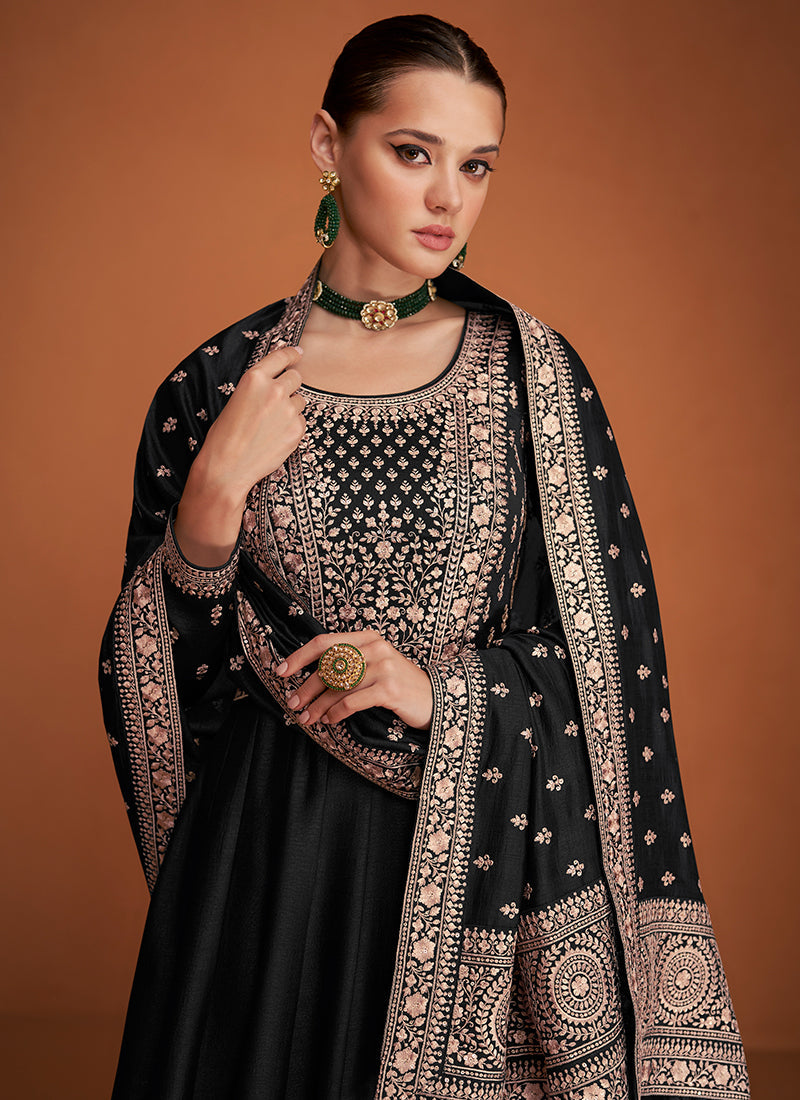 Black Embroidery Traditional Anarkali Gown