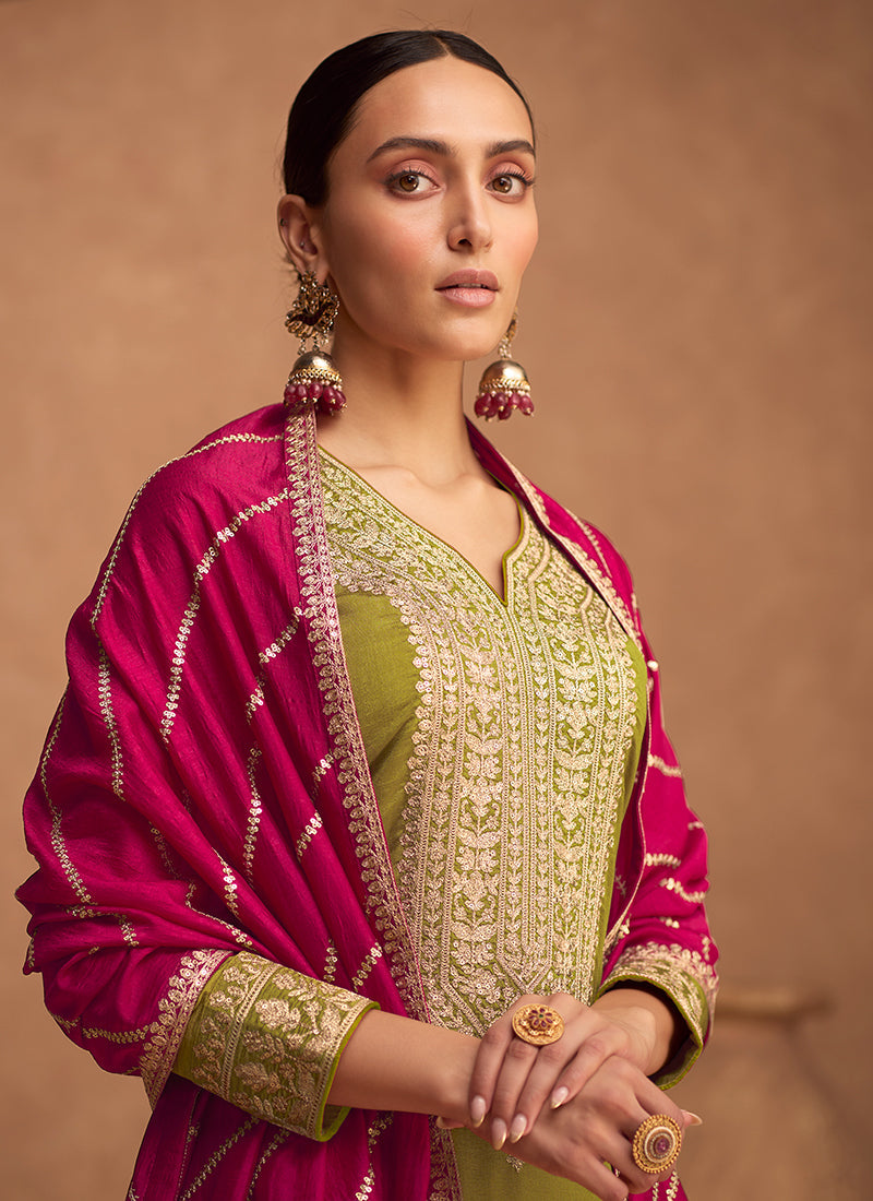 Green Embroidery Silk Salwar Kameez