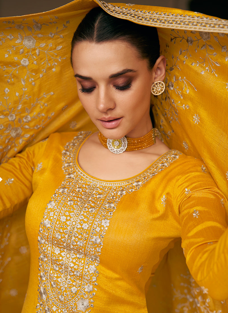 Bright Yellow Sequence Embroidery Salwar Suit