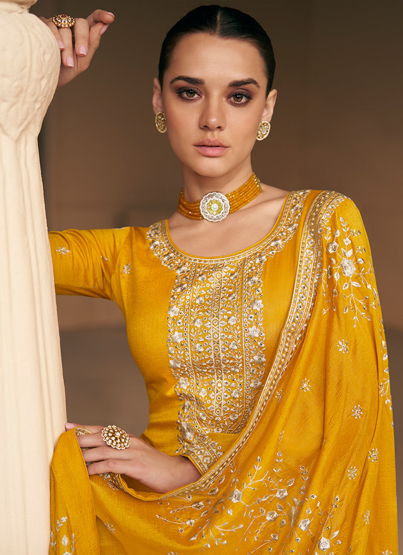 Bright Yellow Sequence Embroidery Salwar Suit