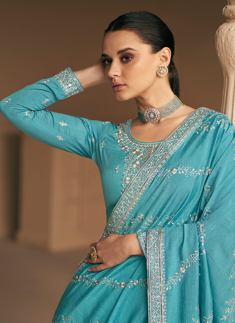 Sky Blue Sequence Embroidery Salwar Suit