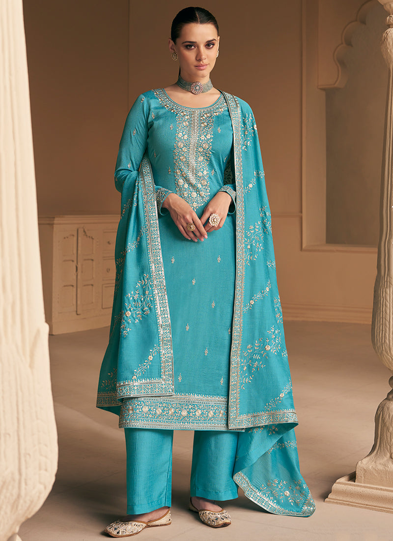 Sky Blue Sequence Embroidery Salwar Suit