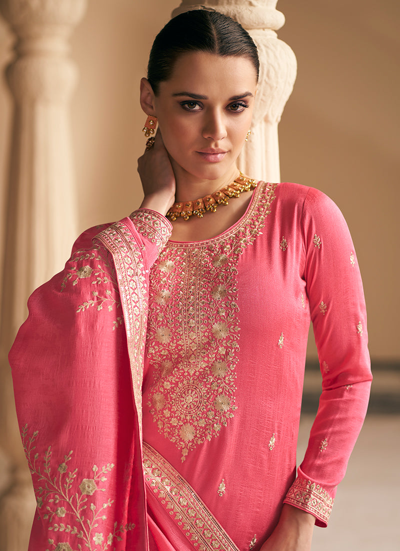 Deep Peach Sequence Embroidery Salwar Suit