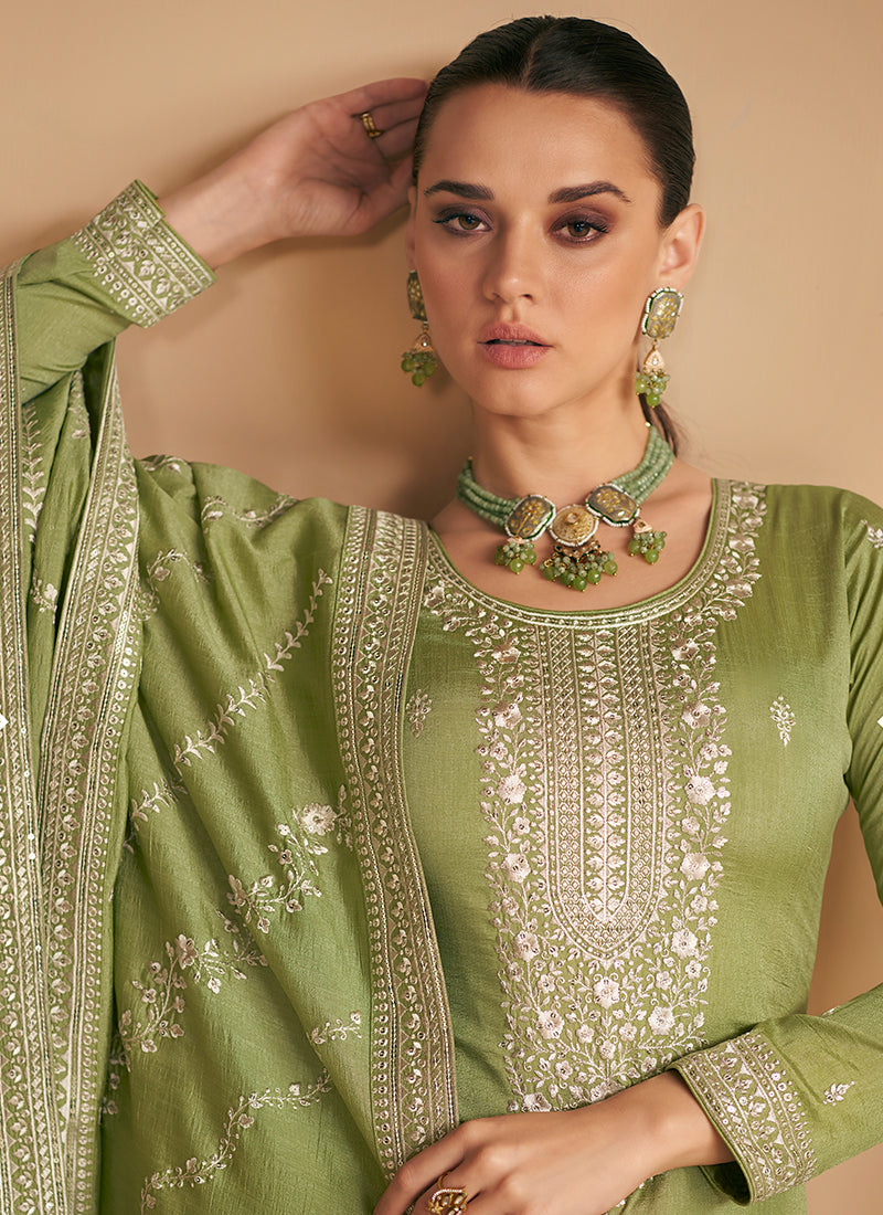 Light Green Sequence Embroidery Salwar Suit