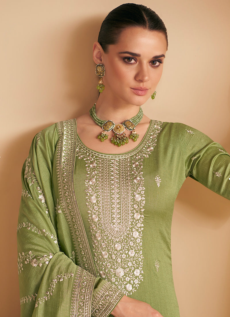 Light Green Sequence Embroidery Salwar Suit