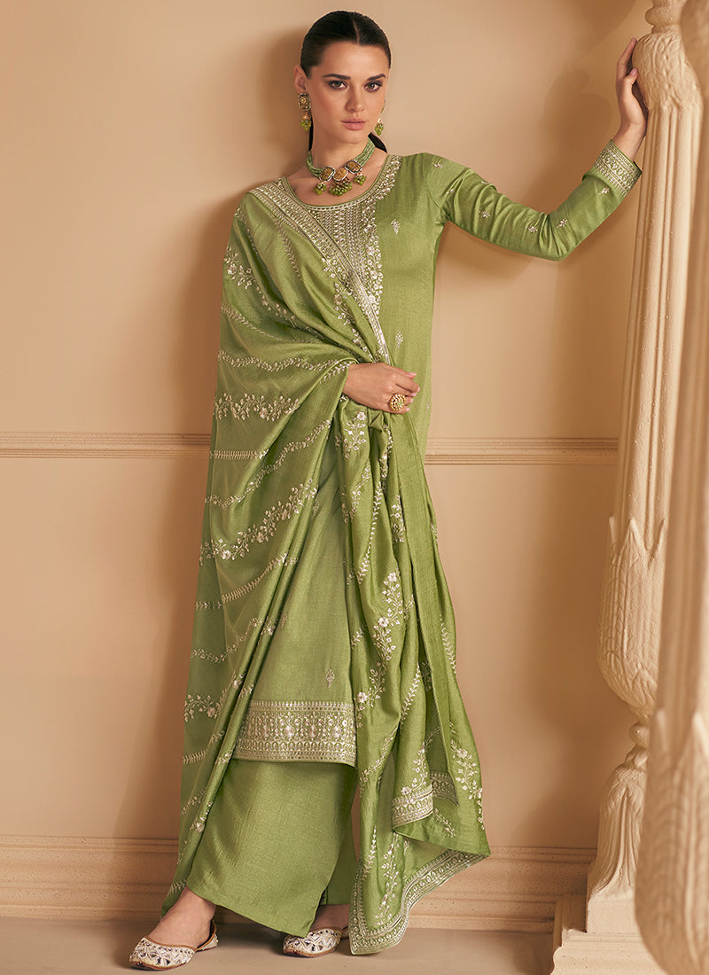 Light Green Sequence Embroidery Salwar Suit