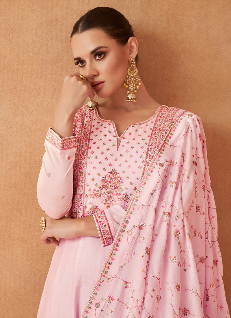 Pink Multi Sequence Embroidery Festive Anarkali Suit