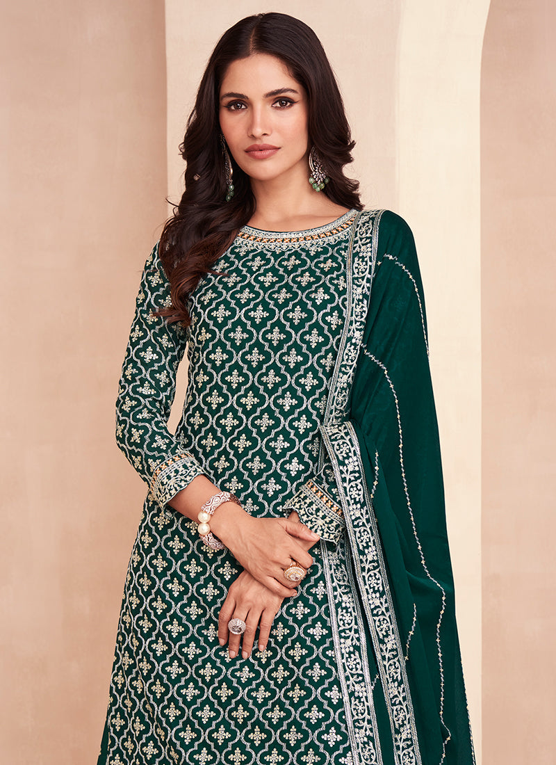 Dark Green Multi Embroidery Wedding Lehenga Kurti