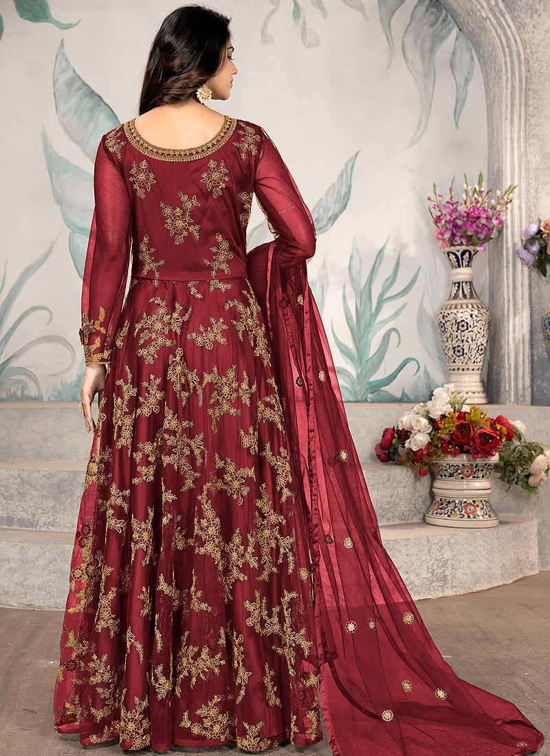 Bridal Red Cording Zari Embroidery Anarkali Suit